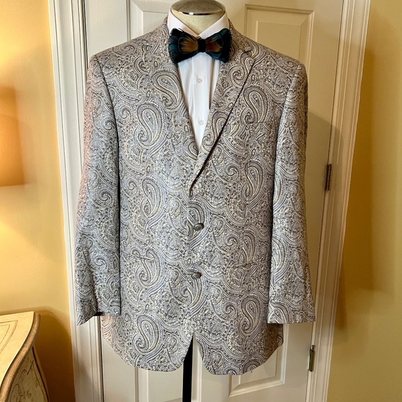 NWOT Men's Tallia Paisley Shimmer Linen Blend Blazer Sport Coat Jacket 42 R - Picture 1 of 7